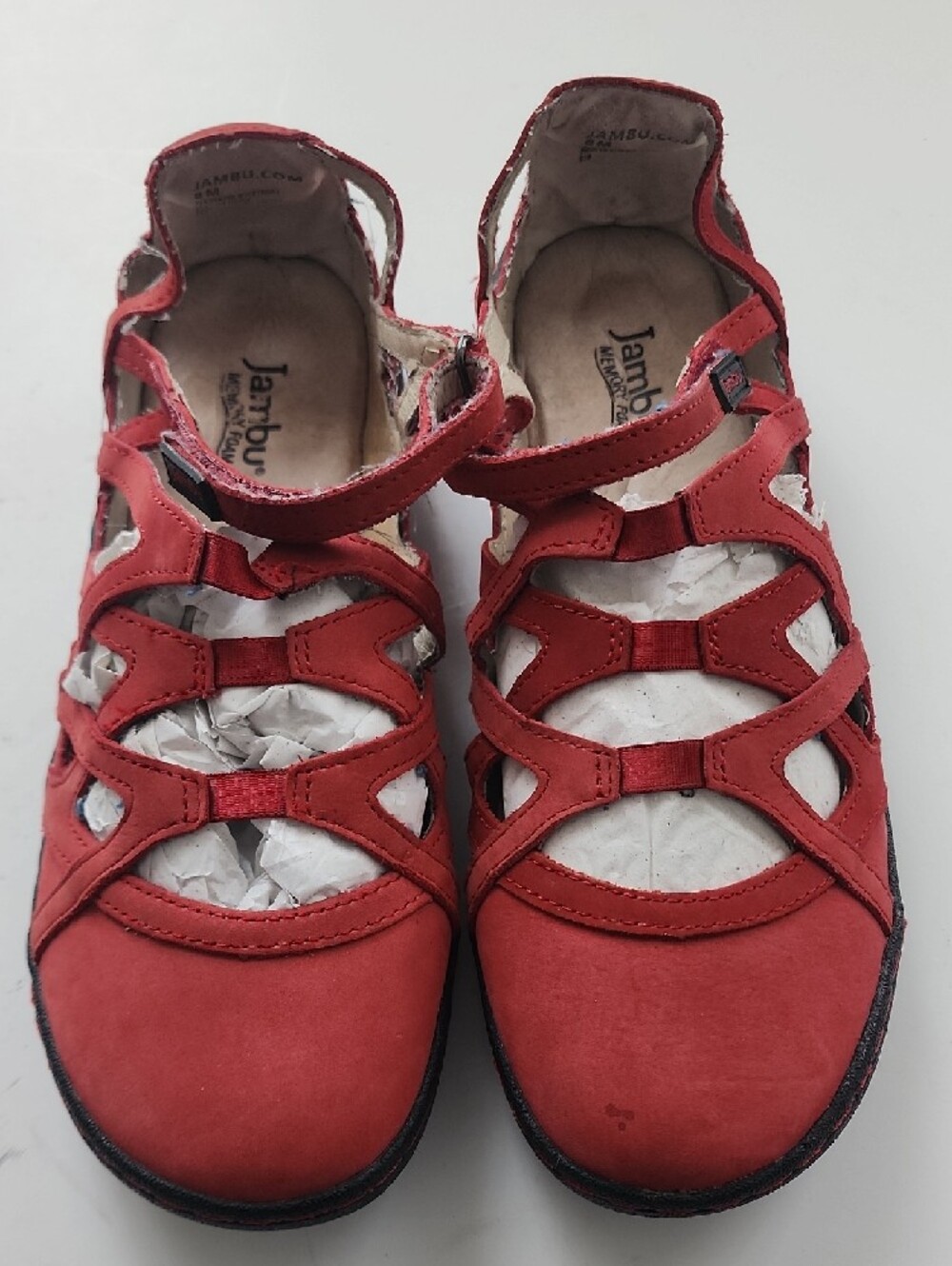 Jambu Red Strappy Casual Mary Jane Flats with Cutouts - Picture 2 of 13